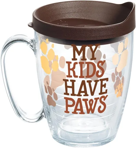 Tervis Vaso aislado de doble pared My Kids Have Paws hecho en Estados Unidos mantiene las bebidas frías y calientes, taza de 16 onzas con asa, Claro