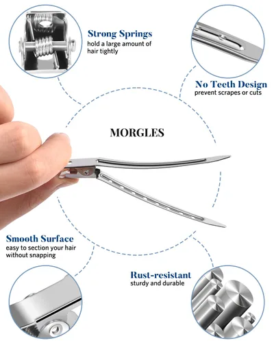 Miniatura 2 de MORGLES - 3 tamaños de pinzas de metal para el cabello, 70 unidades, pinzas de cocodrilo sin arrugas para rodillos de pelo con 2 peines de Plateado