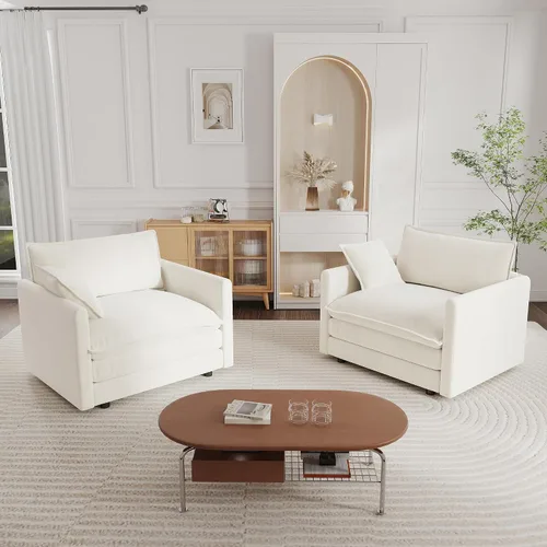 Miniatura 4 de mikibama Sofá de una plaza de 41.4 pulgadas, sillón cómodo tapizado profundo de chenilla con almohada decorativa para sala de estar, dormitorio