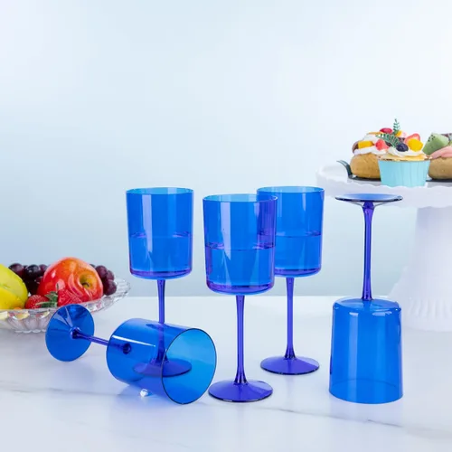 Miniatura 8 de Ciaell Paquete de 6 copas de vino de plástico azules de 10 onzas con tallo – Copas de vino desechables para fiestas, bodas, piscina, aire libre