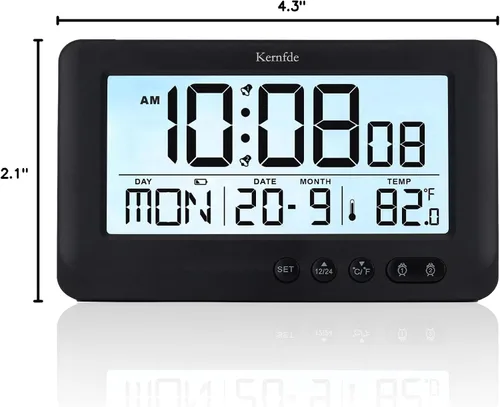 Miniatura 8 de Reloj despertador de viaje alimentado por pilas, reloj despertador para dormitorios, pequeño reloj digital con luz de fondo, 2 alarmas, repetición