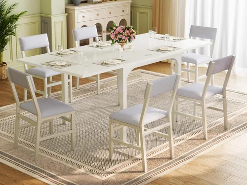 Miniatura 11 de Juego de mesa de comedor de 7 piezas para 4-6, sillas extensibles para mesa de cocina, juego de 6 con 6 sillas, mesa de comedor rectangular