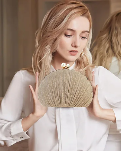 Miniatura 2 de Women Mini Pleated Seashell Evening Clutch Handbag Chain Strap Cross-body Bag