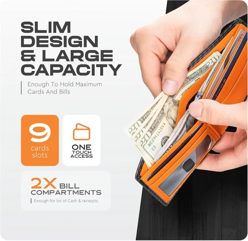 Miniatura 3 de Cartera para hombre Cartera delgada de piel auténtica con RFID Regalo para hombres empaquetado en elegante caja de regalo