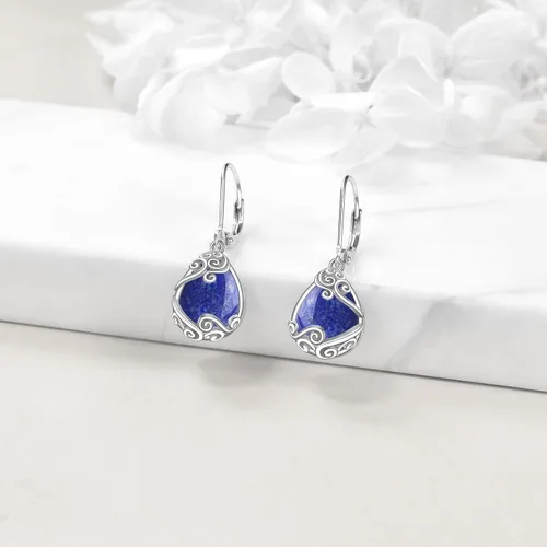 Miniatura 219 de Aretes colgantes con forma de lágrima de filigrana de piedra lunar de plata de ley 925 con cierre de palanca para mujer, regalos de joyería