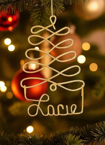 Adornos de Navidad personalizados, árbol dorado, plateado o rojo con cualquier nombre, etiqueta de nombre para regalo o calcetín de Navidad, adorno