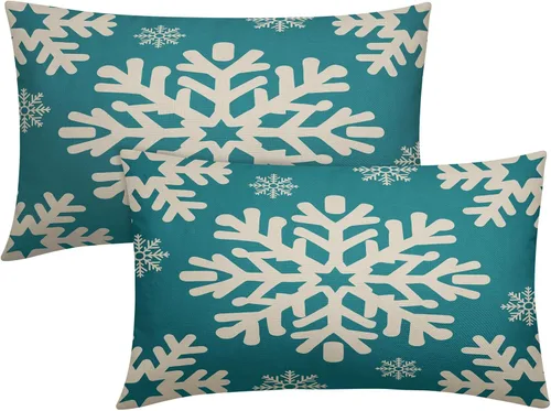 Miniatura 38 de Fundas de almohada decorativas de Navidad negras 40x40 cm con copos de nieve blancos de Navidad, juego de 2, temática rústica de invierno