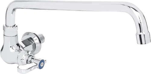 DuraSteel Grifo de cocina comercial montado en la pared con boquilla giratoria de 14 pulgadas, cuerpo y mango de un solo orificio, latón construido