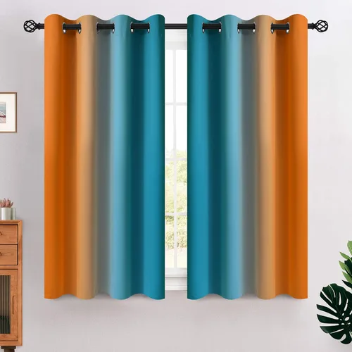 Miniatura 195 de COSVIYA Cortinas 100% Opacas Azul Degradado con Lazos Ajustables para Cocina Aislamiento Térmico Oscurecimiento de Habitación Cenefa con Bolsillo
