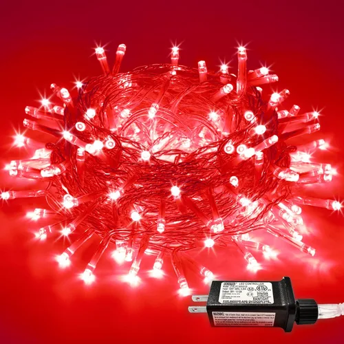 Miniatura 51 de JMEXSUSS Luces rojas blancas y azules con cable transparente, 66 pies, 200 luces LED para decoración del 4 de julio, luz de Navidad para celebración