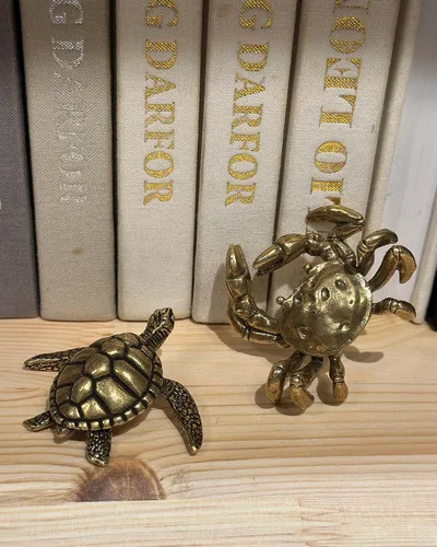 Miniatura 6 de Juego de 2 mini esculturas de tortuga y cangrejo: juego de figuras de latón antiguo, decoración de estantería zen hecha a mano Estatua