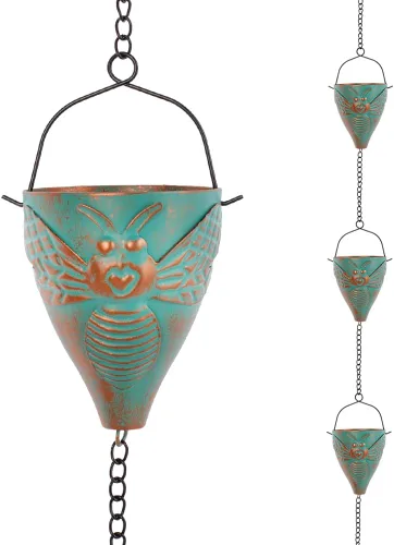 Miniatura 17 de Cadena de lluvia de 10.2 pies para exterior, cadena de lluvia de loto con 16 copas, cadena de captura de lluvia ajustable para exteriores, bajante
