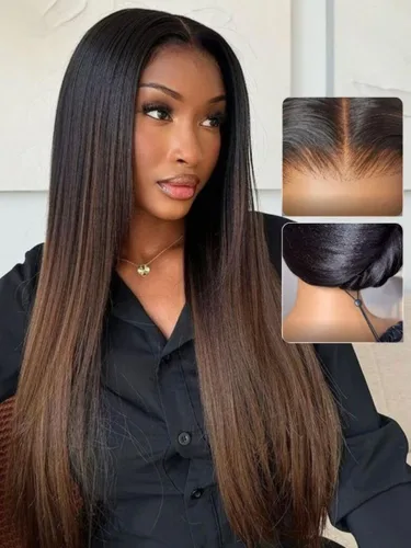 Miniatura 3 de UNICE Yaki - Pelucas de cabello humano lacio con encaje frontal 13x4, con cordón, Pre-Todo, sin pegamento, peluca de cabello humano frontal