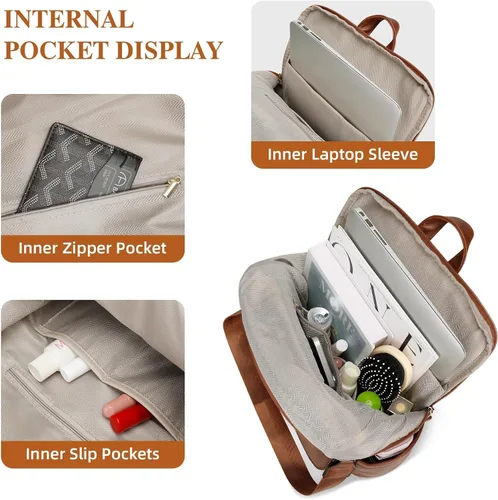 Miniatura 3 de KKXIU Mochila de cuero para mujer, B- marrón, Mediana, Moda