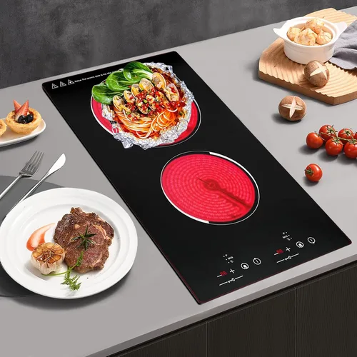 Miniatura 3 de Estufa eléctrica de 2 quemadores - Placa de cocina portátil de 20 pulgadas con pantalla LED, bloqueo de seguridad para niños y temporizador, cocina