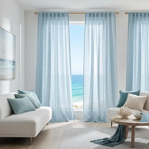 Miniatura 3 de Cortinas de lino azul claro de 90 pulgadas de largo para sala de estar, dormitorio de niñas, guardería, decoración acogedora de verano, bolsillo