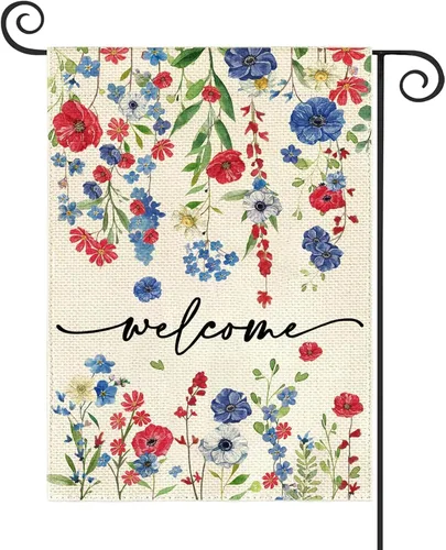 Miniatura 12 de Baccessor Bandera de Casa de Bienvenida de Verano 28 x 40 Pulgadas Divertida Bandera Floral Azul de Primavera para Jardín y Patio de Arpillera