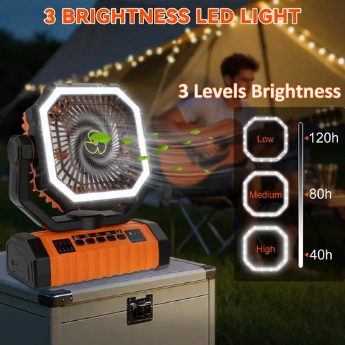 Miniatura 6 de ZioeYiue Ventilador de campamento recargable, 20000 mAh ventiladores de batería grande, ventilador recargable de 4 velocidades con control remoto