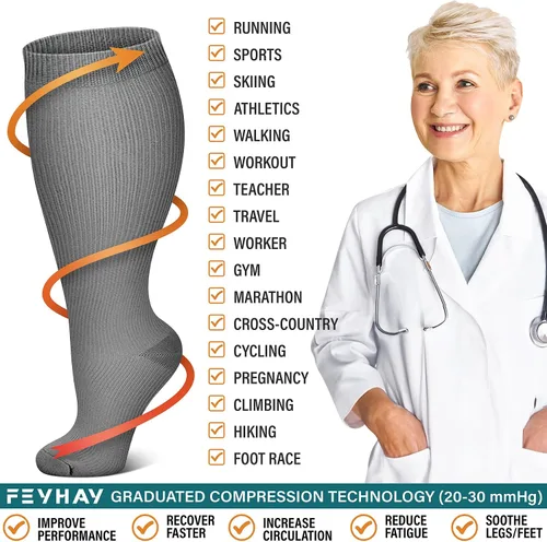 Miniatura 6 de FEYHAY Calcetines de compresión de cobre de talla grande (3 pares) de circulación de 20-30 mmHg es el mejor atlético y diario para hombres y mujeres