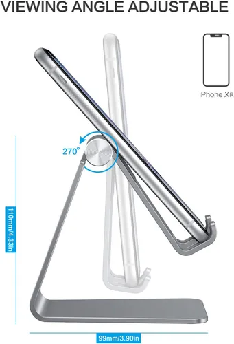 Miniatura 3 de OMOTON Soporte ajustable para teléfono celular, soporte para teléfono de escritorio de aluminio C2, compatible con iPhone 15, 14, 13, XS, XR, 8 Gris
