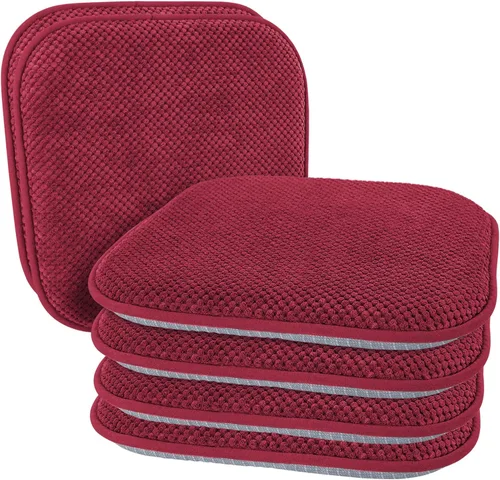 Miniatura 29 de Cojines para Sillas de Cocina Vino Rojo Antideslizantes de Espuma para Oficina, Cojines para Asientos Lavables, Almohadillas Gruesas y Suaves, Rojo