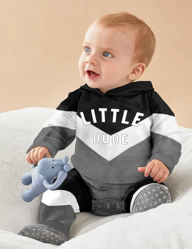 Miniatura 2 de Ropa para bebé niño, bloque de color, sudadera con capucha de gran tamaño, mameluco, pantalones largos, conjunto de trajes de otoño e invierno
