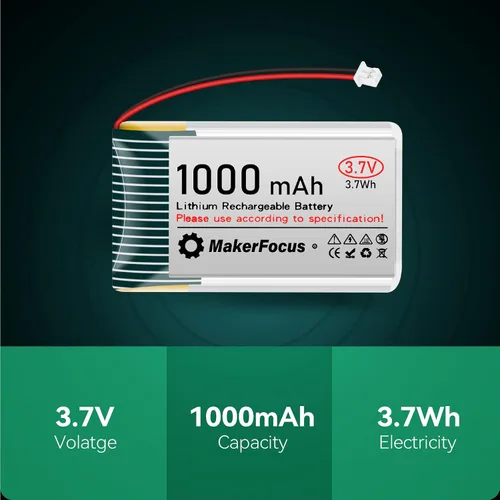 Miniatura 7 de Batería recargable de polímero de litio de 3.7 V 1000 mAh con placa de protección, cinta de goma aislada y enchufe JST 1.25 para placa de desarrollo