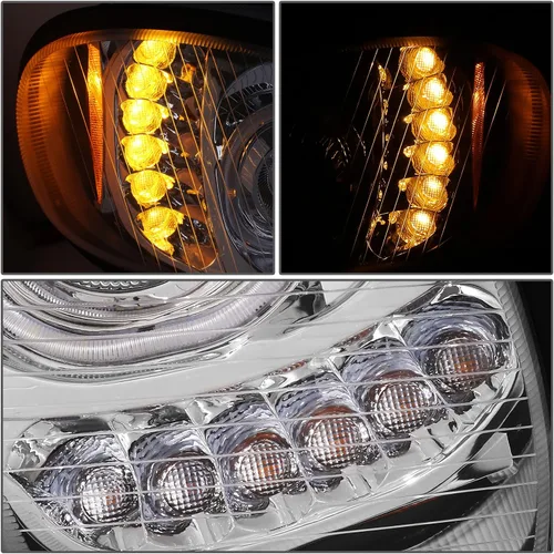 Miniatura 6 de DNA MOTORING - HL-HAY-015-CH Par de faros delanteros LED de halo dual DRL con señal de giro, haz alto/bajo, proyector compatible con Freightliner M2