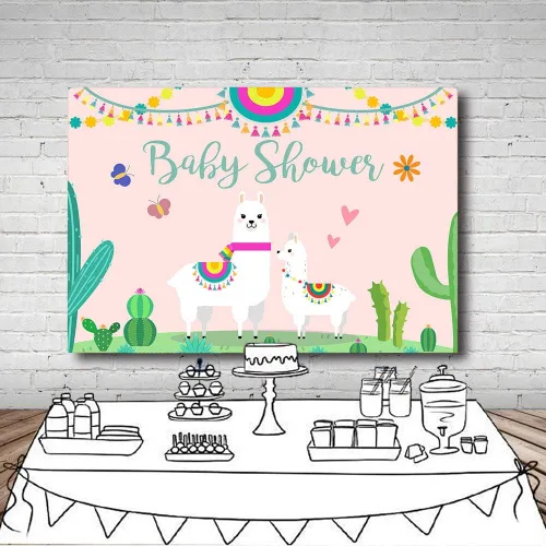 Miniatura 5 de Fondo de cabina de estudio fotográfico para baby shower, fiesta rosa, cactus mexicano, llama, mamá, señorita, fondos de fotografía para suministros
