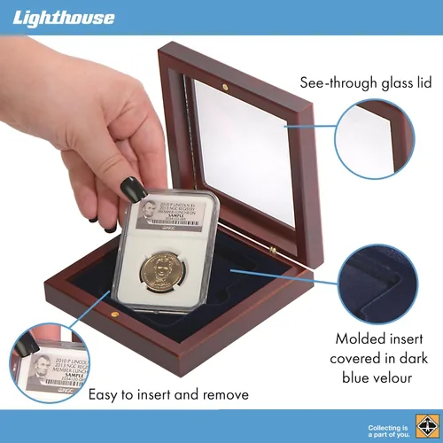 Miniatura 3 de LIGHTHOUSE - VOLTERRA - Caja de monedas de una sola losa con tapa forrada de seda para PCGS, NGC, ANACS, IGC y más