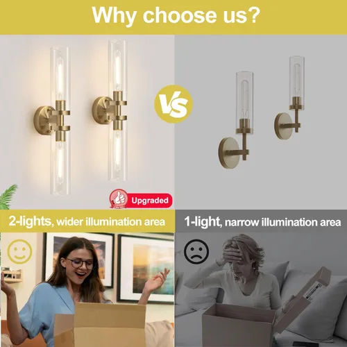 Miniatura 7 de Juego de 2 apliques de pared de latón con cable para baño, iluminación de pared con vidrio transparente, apliques modernos para decoración de pared