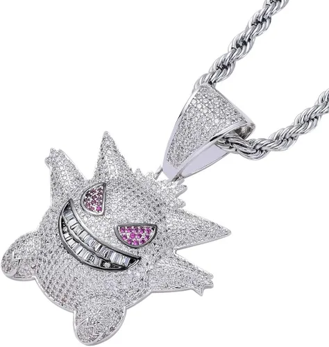 Miniatura 3 de KMASAL Jewelry Men Hip Hop Iced Out Bling CZ Diamond Vampire Mask & Bull Pendant 18K Gold and Silver Plated with 24 Inch Rope Chain