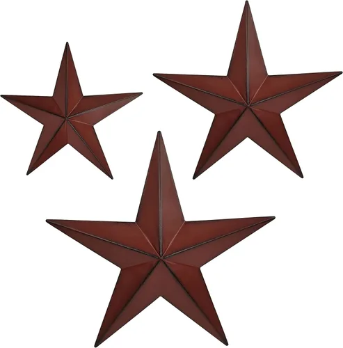 Miniatura 11 de COOZZYHOUR 30 cm 3 piezas de decoración de pared con estrella de granero roja y negra, estrellas metálicas americanas para exterior