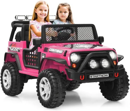 Miniatura 11 de OLAKIDS Camión de paseo para niños, vehículo eléctrico de 2 plazas de 12 V con control remoto, auto de juguete alimentado por batería para niños