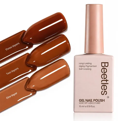Miniatura 25 de Beetles - Esmalte de uñas de gel marrón y rojo – Esmalte de uñas en gel rosa ladrillo de 0.5 onzas líquidas, esmalte de uñas translúcido color caoba
