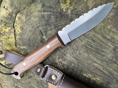 Miniatura 2 de Perkin Cuchillo de caza con funda Cuchillo de hoja fija Bushcraft Cuchillo AR605 (madera de nogal)