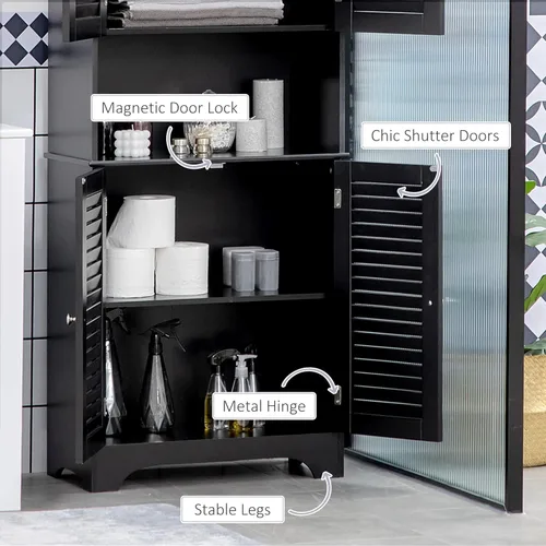 Miniatura 5 de HOMCOM Armario de almacenamiento alto y estrecho para baño con puertas y estantes ajustables, gabinete de lino independiente con 2 armarios