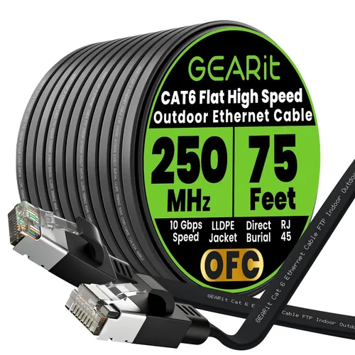 Miniatura 21 de GEARit Cable Ethernet plano Cat 6 para exteriores (15 pies, negro) Chaqueta LLDPE clasificada para entierro directo – Cat6 blindado FTP 10Gbps