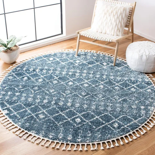 Miniatura 17 de SAFAVIEH Berber Fringe Shag Collection - Alfombra decorativa de 2 pies 2 pulgadas x 4 pies, color crema y azul, diseño, no desprende pelusa