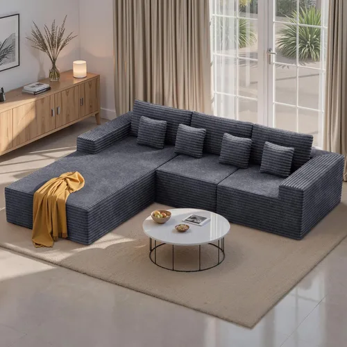 Miniatura 12 de Sofás modulares seccionales de nube de 111 pulgadas con chaise en forma de L, sofá sin estructura tapizado de asiento profundo para sala de estar