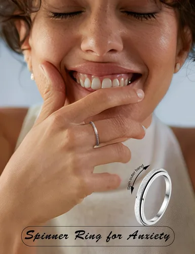 Miniatura 9 de Diamday Anillos antiestrés para mujeres y hombres – Anillo giratorio de acero inoxidable de 2/4 para aliviar la ansiedad y el estrés, con purpurina