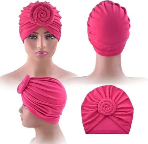 Miniatura 6 de Sombreros turbantes para niñas con diadema de nudo torcido preatado de algodón indio, gorro para la cabeza