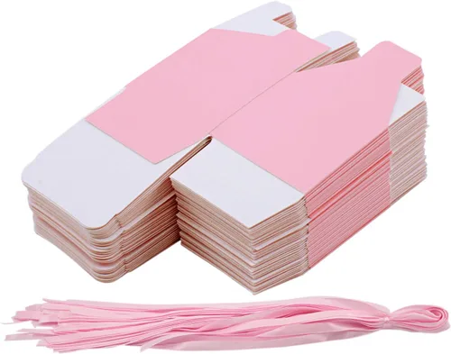Miniatura 6 de KPOSIYA - 70 Cajas para recuerdos, 2x2x2 pulgadas, cajas de dulces rosas con lazos para decoraciones de boda, baby shower, suministros para fiestas