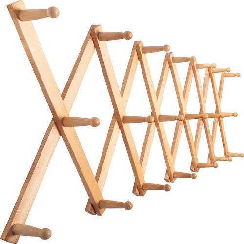Miniatura 18 de SKOLOO Perchero para sombreros de pared con 17 ganchos, madera maciza, moderno, ampliable, perchero de pared para abrigos, sombreros, bolsos, gorras