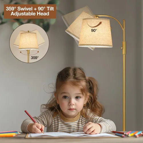 Miniatura 4 de AIDENOEY Lámpara de pie totalmente regulable para sala de estar, lámpara de pie con interruptor giratorio con mesa y pantalla beige de lino, Dorado-1