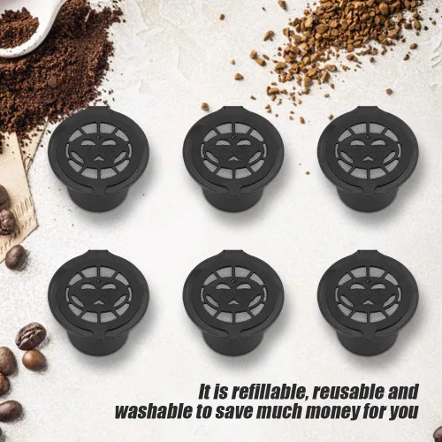 Miniatura 3 de Cápsulas de café reutilizables recargables de plástico negro, acero inoxidable 304, 6 unidades de plástico y acero inoxidable rellenables, cápsulas