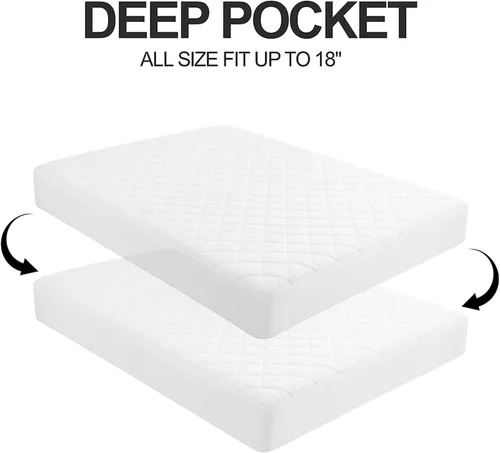 Miniatura 4 de COTTONPASSION - Protector de colchón impermeable de tamaño individual, equipado con funda de colchón elástica con bolsillo profundo, suave