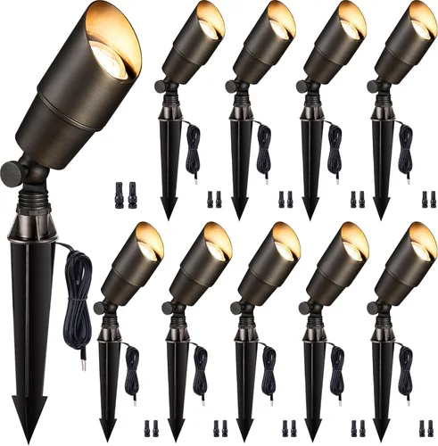 Miniatura 11 de Gardenreet - Focos de paisaje de bajo voltaje - Iluminación exterior de latón LED 12V, luces focales cableadas IP65 impermeables, negro para jardín
