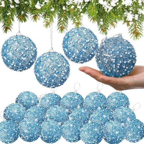 Miniatura 26 de Lyrow 24 piezas 3.15" Juego de adornos de bola de Navidad con purpurina, bola de espuma con lentejuelas colgante, decorativa, en masa, para árbol