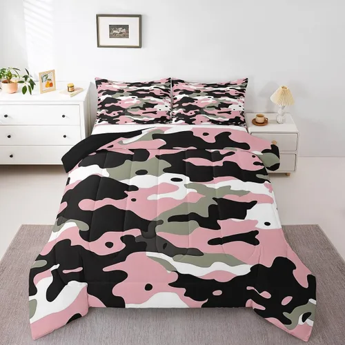 Miniatura 24 de Juego de edredón de camuflaje para niños, tamaño individual, para niños y niñas, juego de ropa de cama ligero con estampado de camuflaje militar